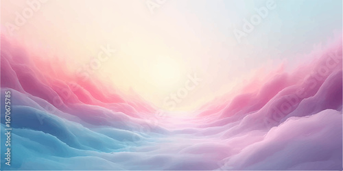 An abstract, bright and colorful background with soft clouds creates a beautiful, sun-drenched sky design