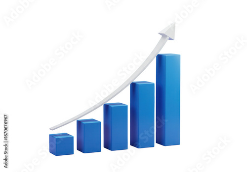 Free Download 3d blue bar chart with upward trend arrow isolated on transparent background - GFXLoad