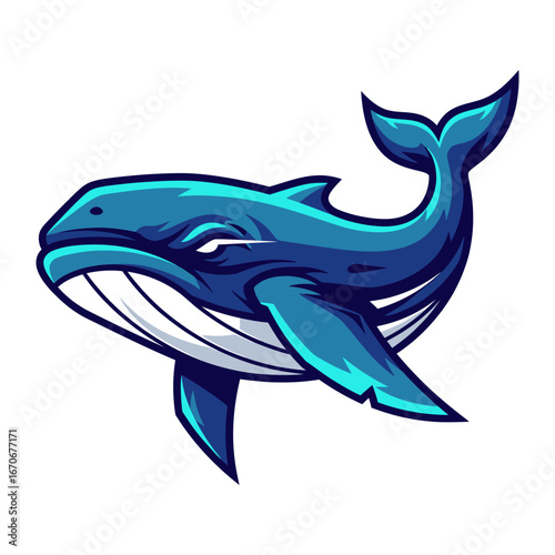 Majestic Underwater Beauty: A beautifully illustrated blue whale gracefully glides through the deep ocean waters. This image showcases the majestic presence of the ocean's gentle giants.
