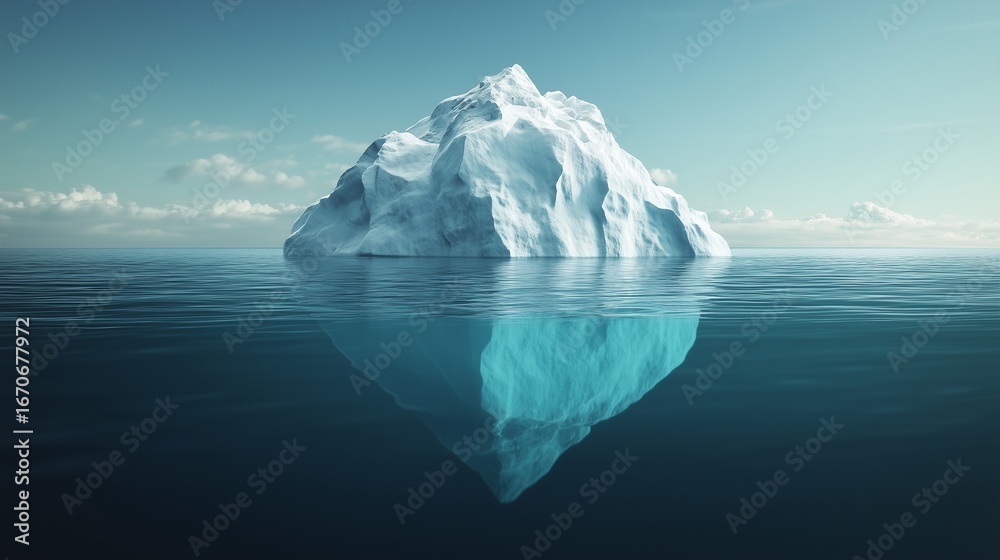 Fototapeta premium An iceberg floating in the ocean. Iceberg business concept with tips. Generative ai metaphor for success. A chunk of ice drifting in the sea lifestyle.
