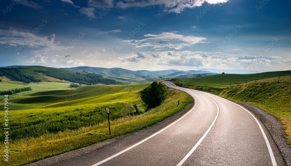 Fototapeta premium winding asphalt road through rural landscape