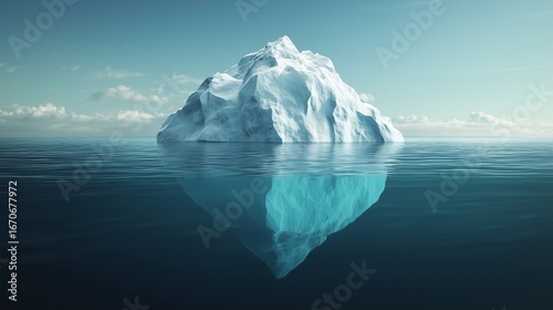 An iceberg floating in the ocean. Iceberg business concept with tips. Generative ai metaphor for success. A chunk of ice drifting in the sea lifestyle.