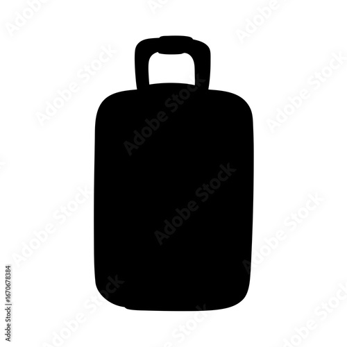 Silhouette of a black suitcase with a handle on a white background