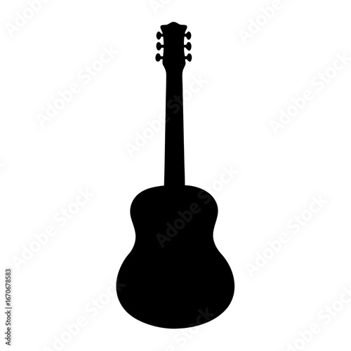 Silhouette of an acoustic guitar, a musical instrument, on a white background