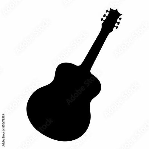 Acoustic guitar silhouette isolated on white background, musical instrument symbol