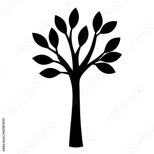 Silhouette Tree Icon with Leaves on White Background, Simple Forest Symbol