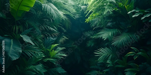 Lush Tropical Jungle Foliage Background Deep Green Leaves
