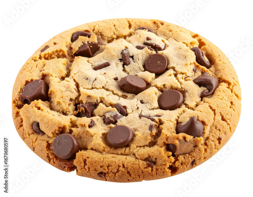  Freshly Baked Chocolate Chip Cookie Close-Up, Isolated