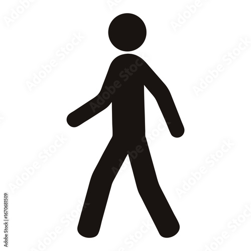 Simple Black Stick Figure Walking Silhouette on White Background Symbol