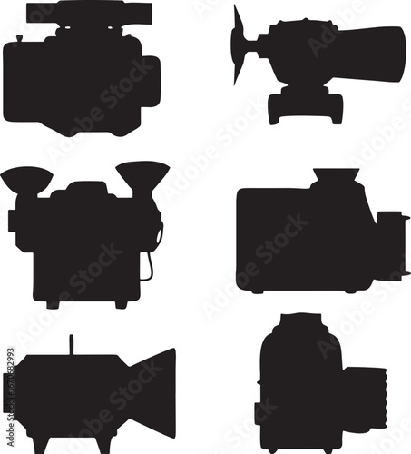 Silhouette Art Depicting Vintage Camera Collection A Nostalgic Glimpse into Photographic History Represented in Bold Black and White Tones