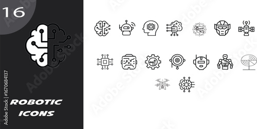 robotic technology icon set in modern line art style with futuristic tech symbols and ai inspired illustrations