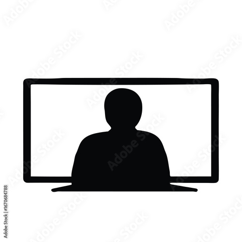 Silhouette of a person on a computer screen, representing video conferencing