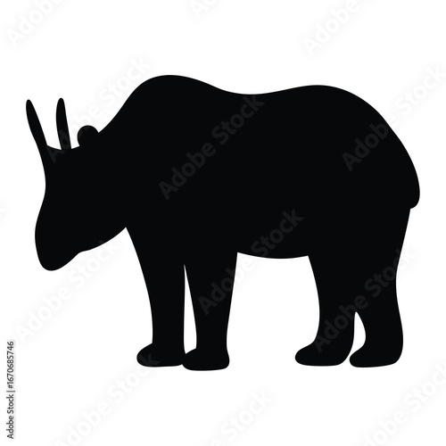 Silhouette of a two horned Sumatran Rhinoceros standing on a white background