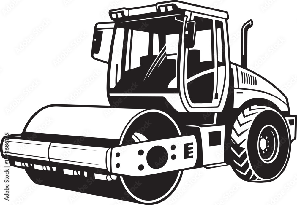 Fototapeta premium Road Roller truck silhouette vector art illustration, Shapes Collection Isolated on White Background