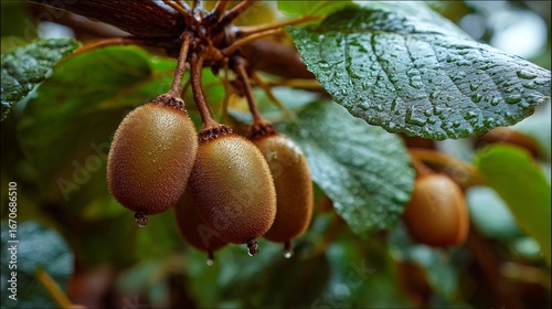 Fresh kiwi fruits on the tree, Generative AI,