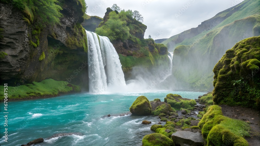 Obraz premium Turquoise Pool Waterfall