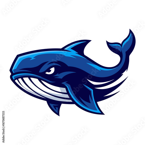 Photos Majestic Whale in Deep Blue: A striking illustration of a whale, rendered in a vibrant palette of blues, embodies the mystery and magnificence of the ocean's depths