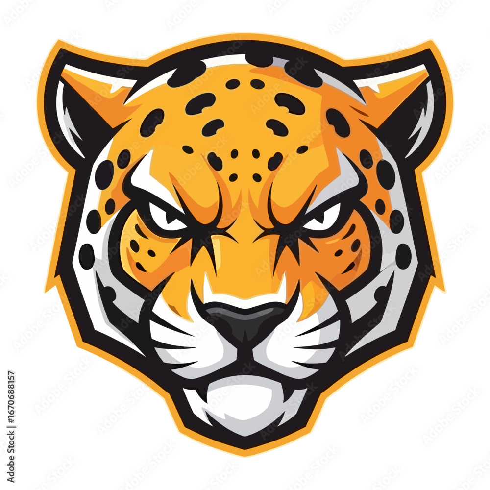 Fototapeta premium Jaguar Face Illustration: A powerful illustration of a jaguar's fierce face, capturing the animal's intense gaze and intricate markings.