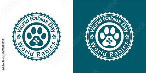 World Rabies Day emblem with paw print and bone