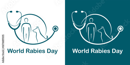 Veterinary care symbol with human and dog silhouette embracing health awareness