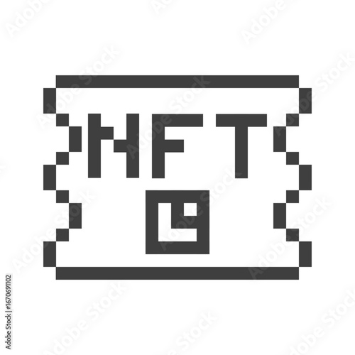 Pixel NFT ticket icon symbolizing blockchain, cryptocurrency, and digital assets. Ideal for web3, crypto, and virtual economy projects.