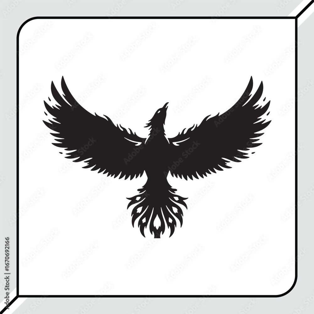 Fototapeta premium Majestic silhouette of a phoenix spreading its wings in flight isolated on white background