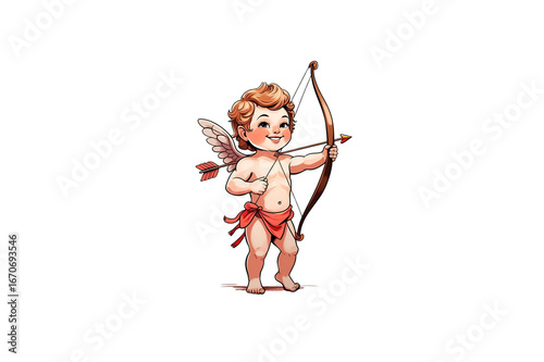 classic cupid drawing a bow with a small arrow, no background
