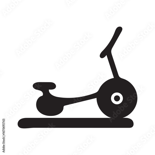 Solid Black Silhouette Icon of Rowing Machine for Cardio and Full-Body Training