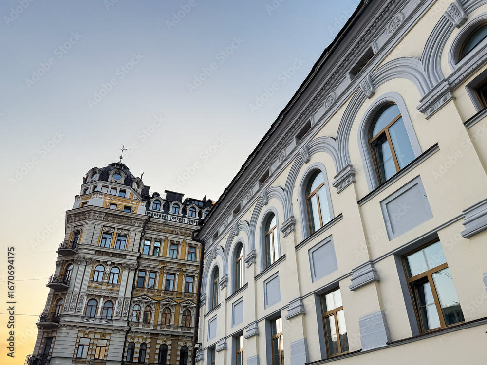 Fototapeta premium Historic Residential Building Facade in Kyiv, Ukraine – Architectural Landmark