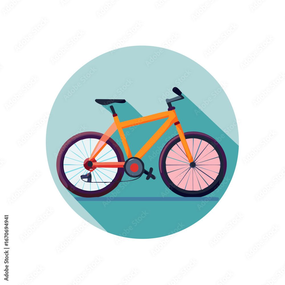 Fototapeta premium Stylized Orange Bike with Shadow on Teal Background