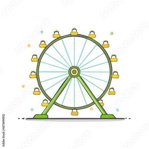 Fair Ferris Wheel with Cabins, Fun Fairground Ride Cartoon Vector Icon Illustration, Carnival Attraction