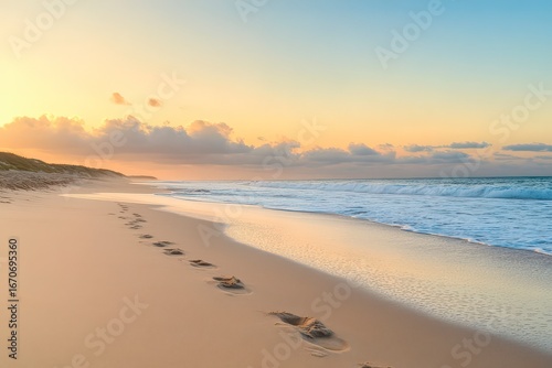 Wallpaper Mural Beach with a cloudy sky and a few footprints in the sand Torontodigital.ca