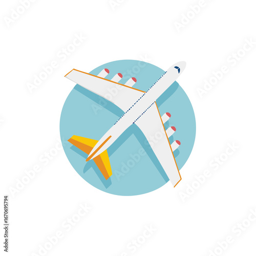 Commercial airplane passenger jet icon in flat design style for travel and transportation concepts