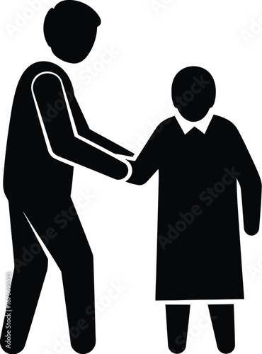 Silhouette of a man helping an elderly woman, , representing care, support, and intergenerational relationships in community