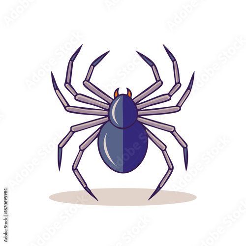 A stylized cartoon spider with eight legs and pincers suitable for Halloween or horror themes in bright light