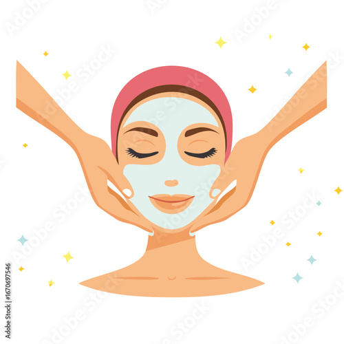 Relaxing Facial Treatment with Mask and Hand Massage for Skincare Beauty