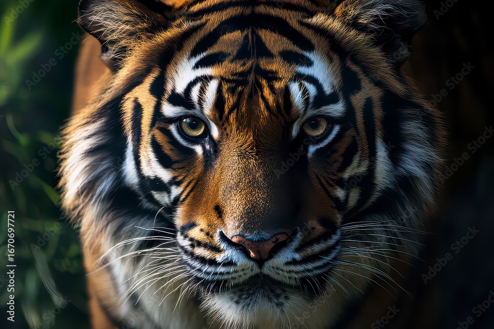 Obraz premium Tiger is staring at the camera with its eyes wide open