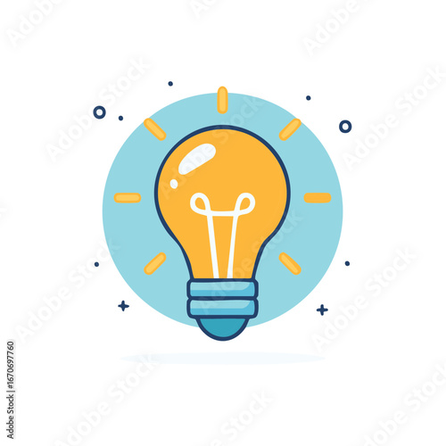 Stylized light bulb illustration on circular blue background conveys new idea