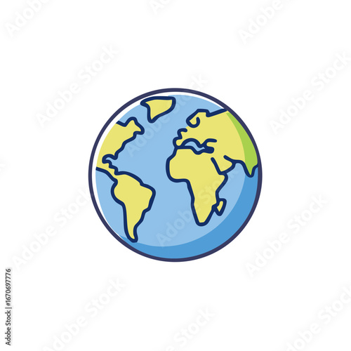Colorful Global Icon Depicting World Map in Blue, Yellow and Green Illustrating Geography and International Relationships