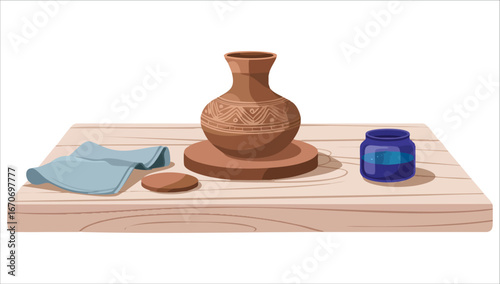 handmade pottery concept with cultural artisan at work vector art isolated on white background