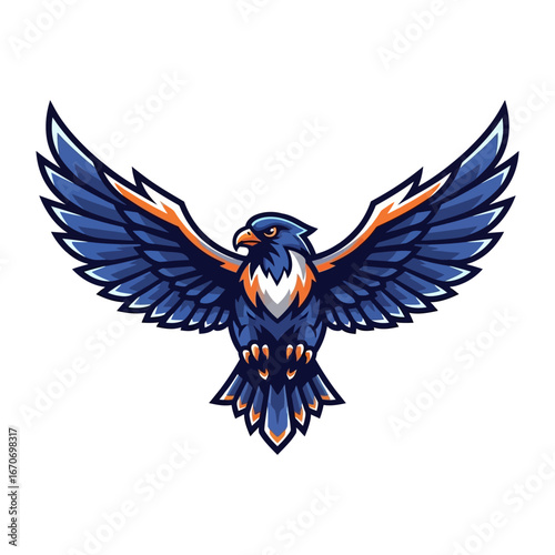 Obraz na płótnie Soaring Eagle: A majestic eagle with a striking blue and orange color palette soars against the sky