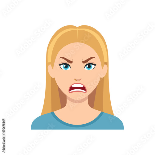 Furious Woman with Gritted Teeth and Angry Expression, Blond Hair and Blue Eyes Expressing Frustration and Annoyance