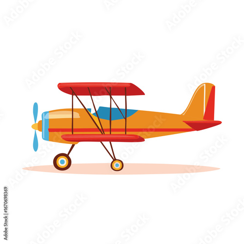 Vintage Biplane Airplane Cartoon Illustration Yellow and Red Design Aviation Vehicle