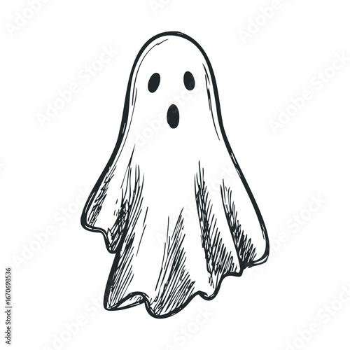 Cheerful ghost character for Halloween decoration and design. Halloween vector illustration