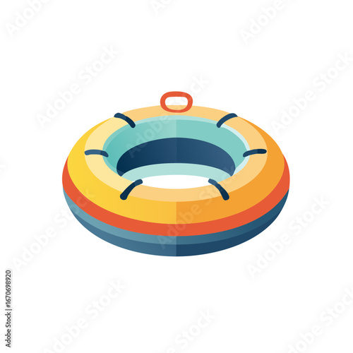 Colorful inflatable pool ring tube ready for summertime fun and floating in water for relaxation