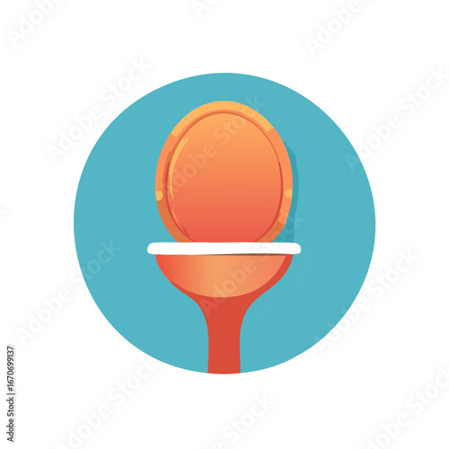 Isolated orange and white toilet fixture icon with blue background for interior home design projects