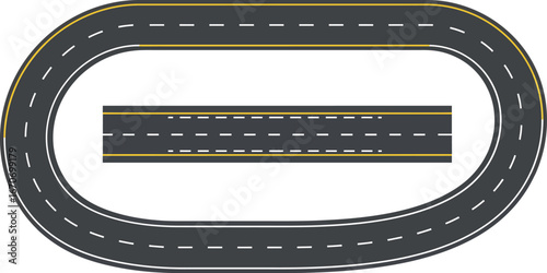 Oval racetrack with straight section and dashed lane markings vector illustration design for sports and racing themes