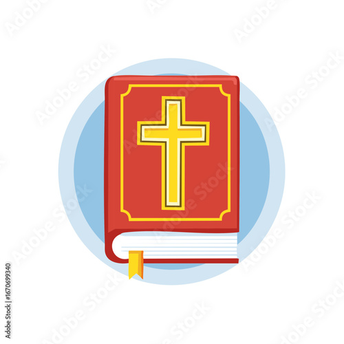 Stylized Book with Cross Graphic Symbol of Faith, Religious Text, Bible Vector Illustration