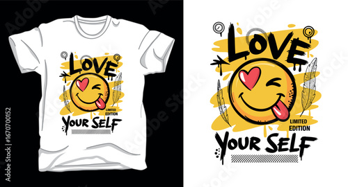 Love yourself motivational emoji graphic vector art t-shirt design print