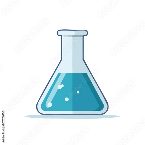 Laboratory Flask with Blue Liquid and Bubbles Flat Vector Illustration Science Experiment Research and Chemistry Concept